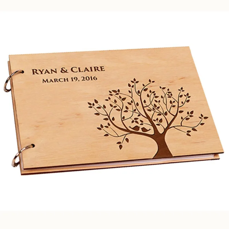 

Personalized Wedding Photo Album,Rustic Wooden Wedding Guestbook,Diy A4 Scrapbook Album for Signature,Baby Book ,Wedding Decor