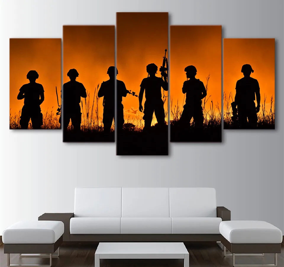 5 Piece HD Printed Canvas Art American Soldier Feathered Painting Wall Pictures For Room Decor Paint On The Hanging | Дом и сад