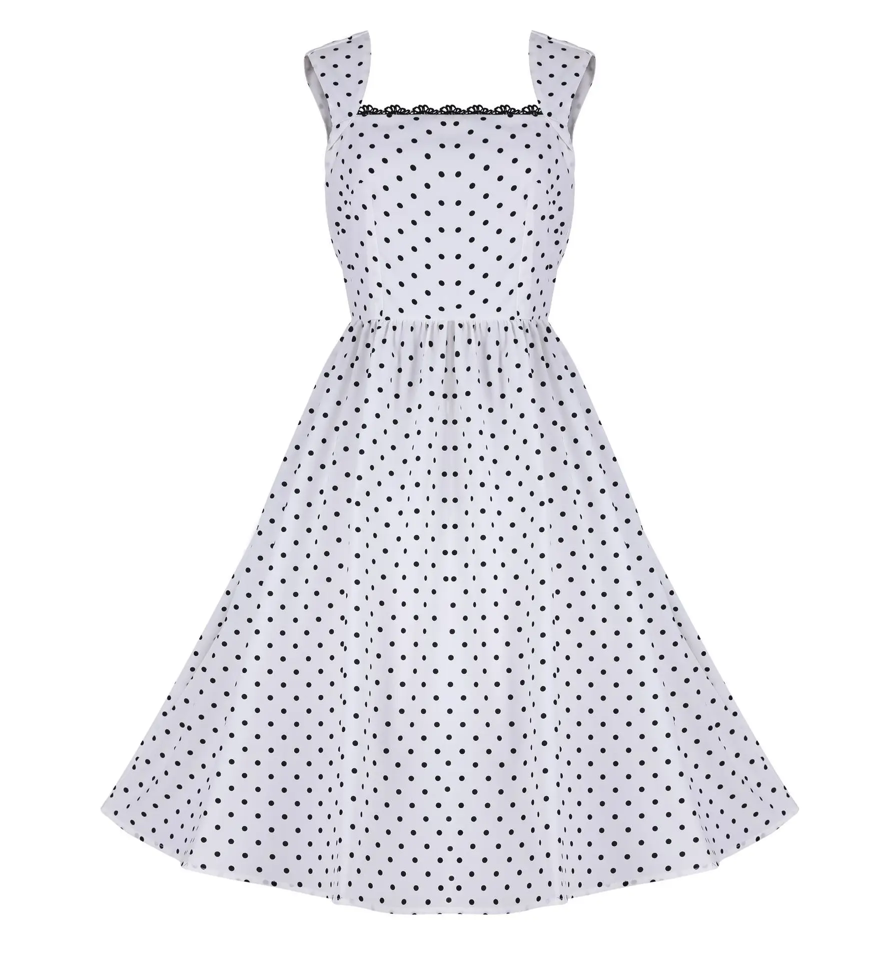 Для женщин без рукавов квадратный вырез с открытыми плечами платья в горошек