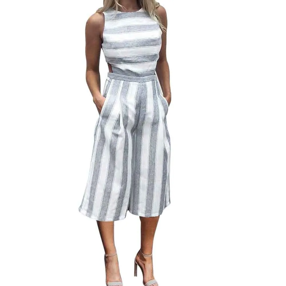 Женский комбинезон в полоску без рукавов Повседневная Клубная одежда широкие