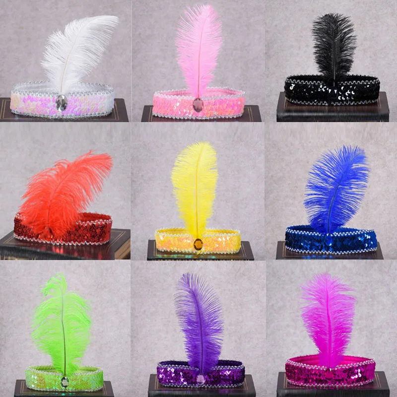 

Women Girls Elastic Ostrich Sequin Feathers Headband Hair Band Wedding Birthday Party Halloween Christmas