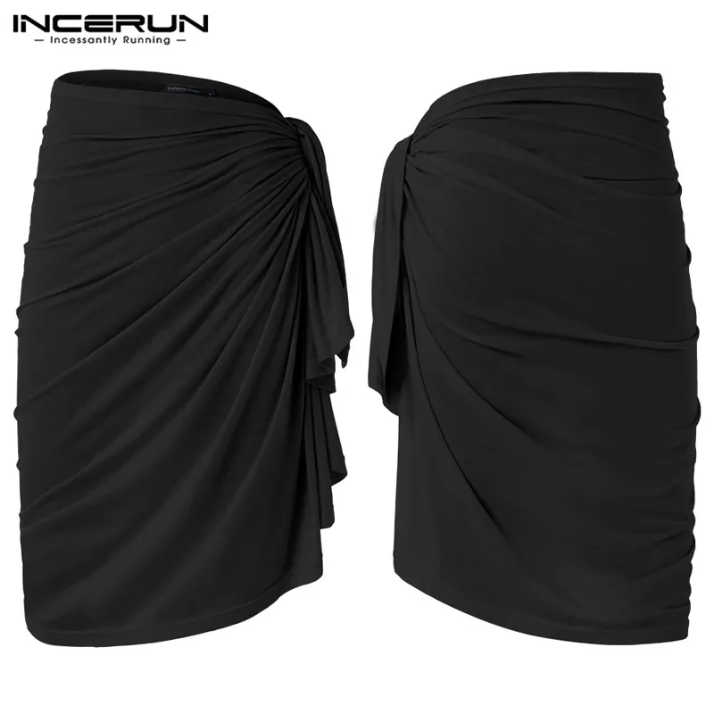 Black Модное банное полотенце INCERUN, мужские халаты, юбки, одноцветные свободные пижамы,, одеяло для отдыха, пляжное полотенце, юбки, Мужская домашняя одежда, S-5XL - Цвет: Black