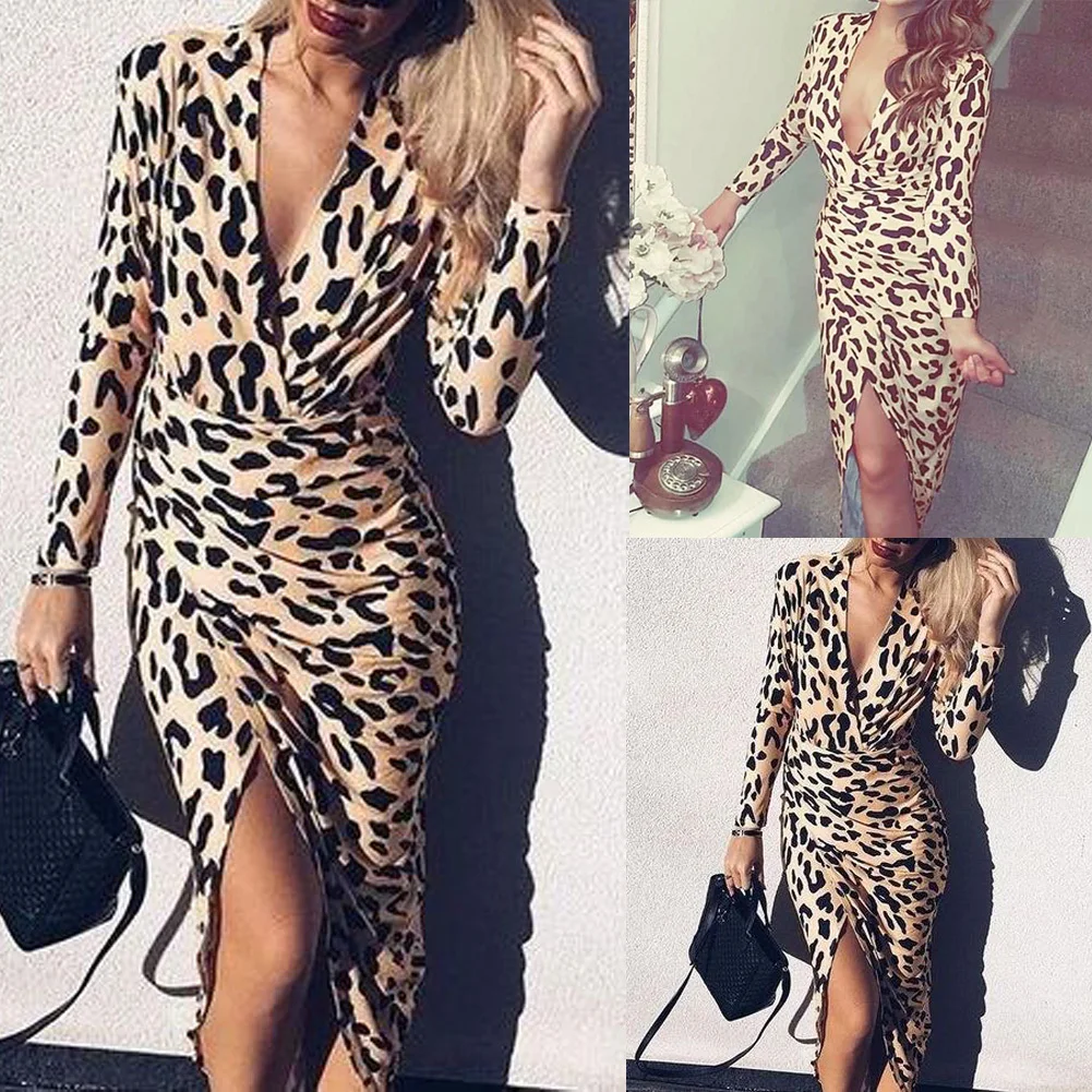 Новое популярное женское облегающее леопардовое Сексуальное вечернее Клубное
