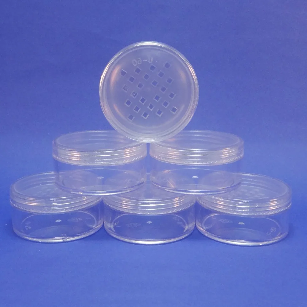 

High Quality Made In Taiwan 200pcs Clear Plastic 50g Makeup Loose Powder Jar With Sifter