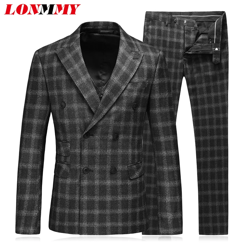 LONMMY двубортный для мужчин S пиджак плед полиэстер 100% 3 шт./компл. Slim fit пиджаки