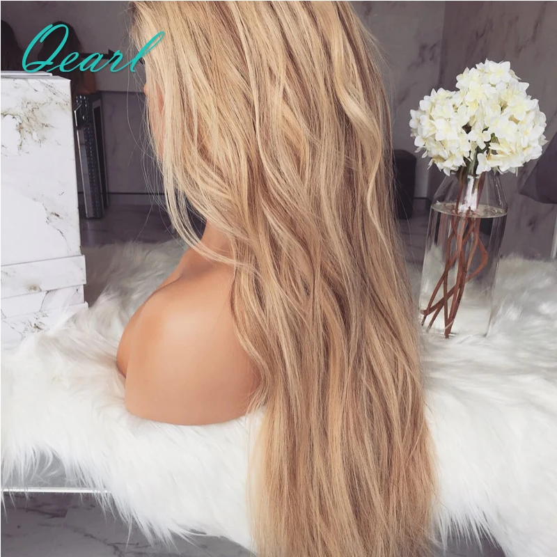 Цвет шампанского золотой Омбре свободные волнистые парики для фронта