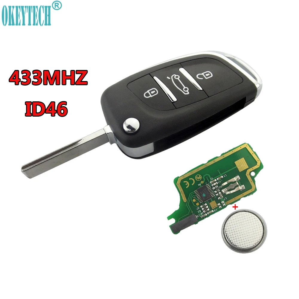 OkeyTech для Peugeot 307 408 308 Citroen C2 C3 C4 C5 C6 Xsara Grand Picasso 3 кнопки дистанционный брелок чип ID46