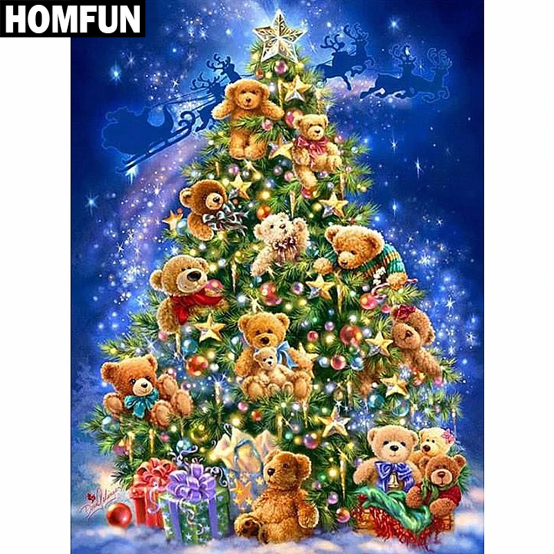 HOMFUN 3D Алмазная картина "Рождественский медведь" DIY Полный Стразы Дрель наборы вышивки крестом квадратная круглая Алмазная вышивка