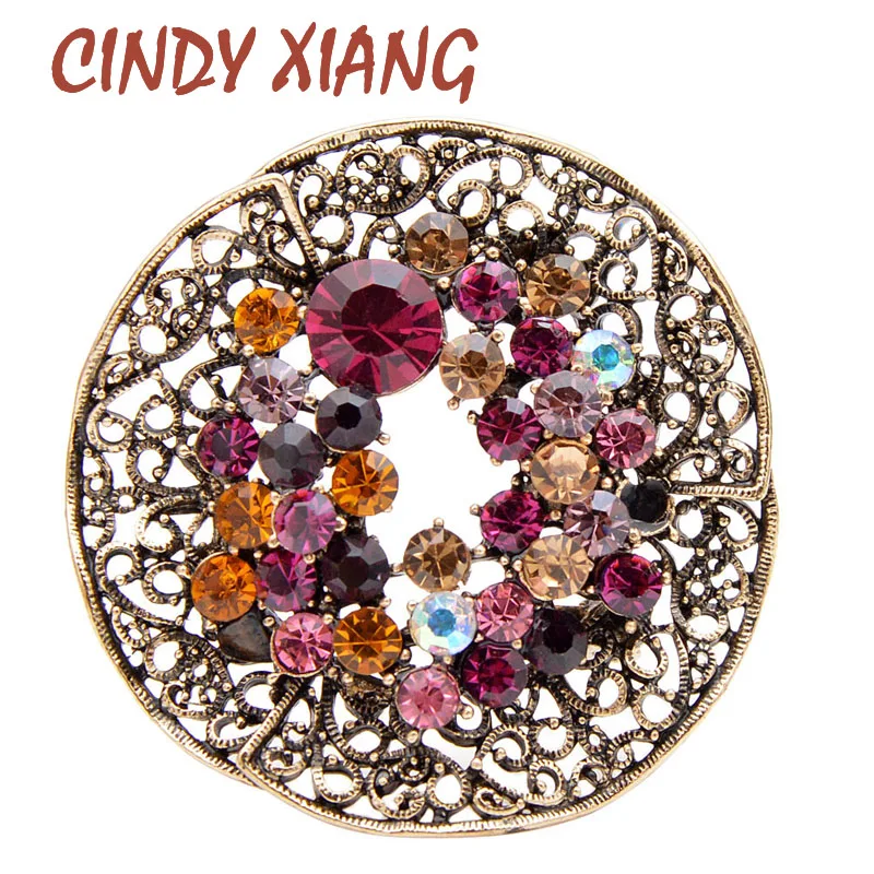 Женская Винтажная брошь CINDY XIANG 3 цвета стразы Круглый Круг для пальто блестящая