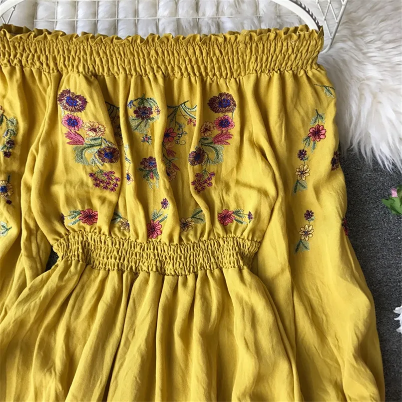 2021 с открытыми плечами сексуальное Vestidos Сезон весна-лето Платье вышитыми цветами