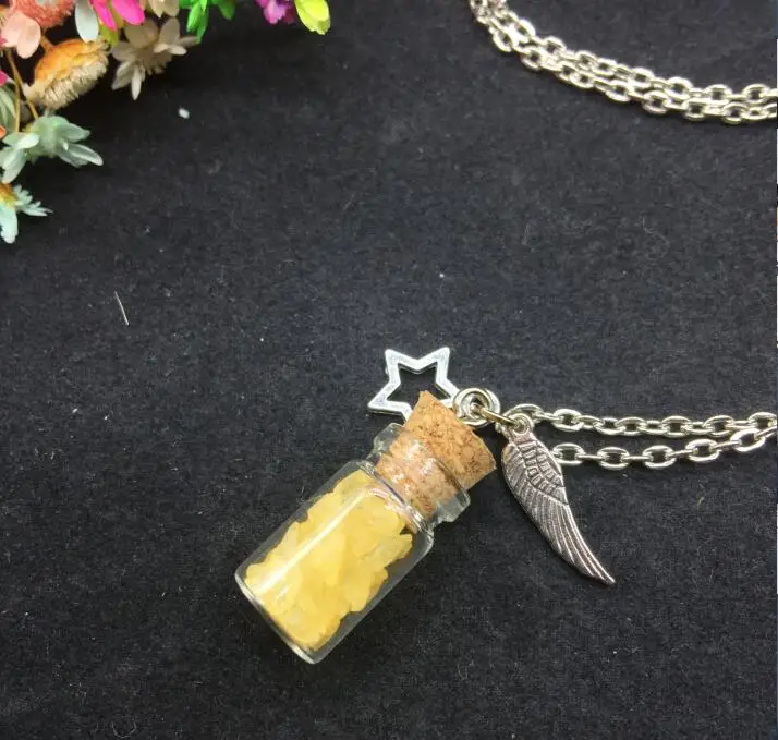 yellow 1 компл./лот корковой пробкой морской песок Стекло бутылки желаний флаконы Баночки, ручная работа, сделай сам, ювелирное изделие звезды крыльями ожерелье контейнер diy кулон - Окраска металла: yellow