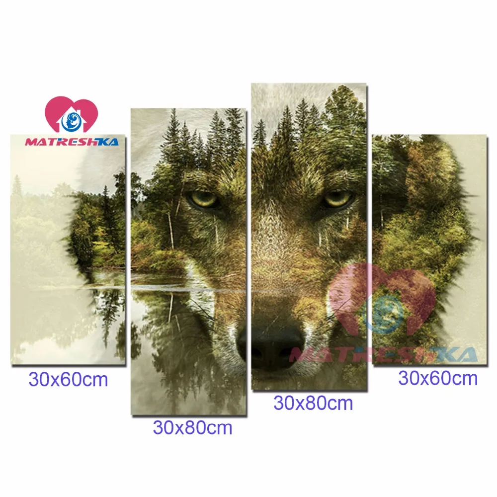 Вышивка Стразы алмазная вышивка волчий лес мозаика рисунок картина Триптих