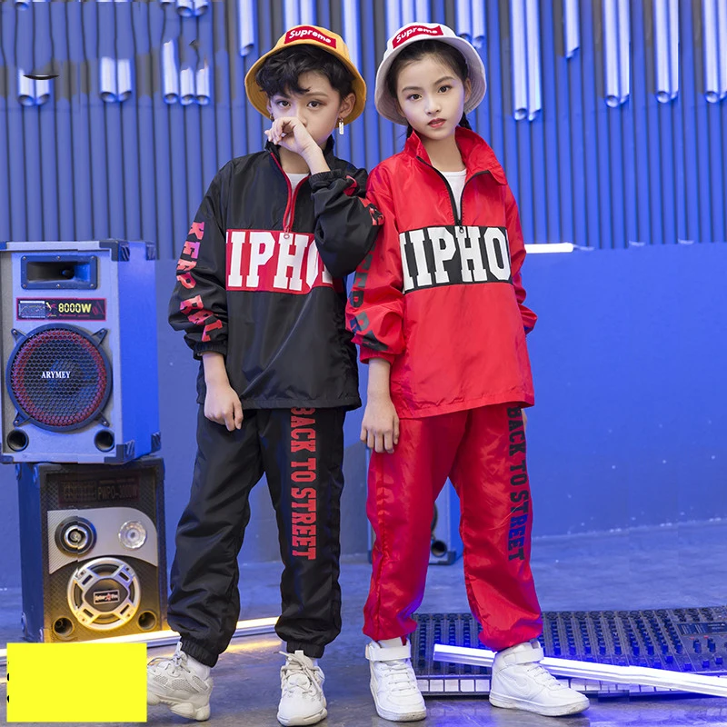 Black Red Children'S Jazz Dance Costume Street Suit Boys Girls Hip-Hop Long-Sleeved Dancing Performance Clothes DL2599 | Тематическая