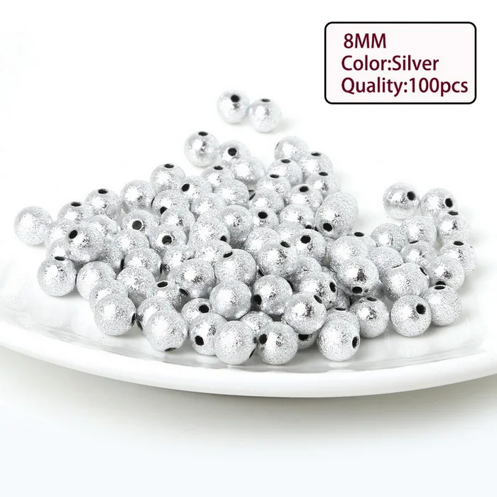 8mm Silver 100pcs DIY смешанные/Серебряный/золотой/Радужный Акриловые круглые бусинки цвета космической пыли для подвесок-6/8/10/12 мм для изготовления ювелирных изделий Ремесла - Цвет: 8mm Silver 100pcs