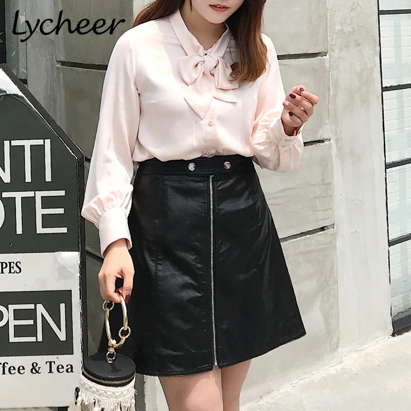 Lycheer плюс размер модная юбка трапециевидной формы высокая талия искусственная