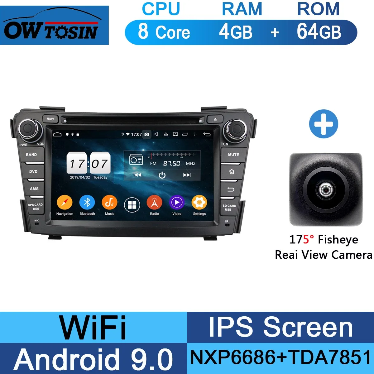 64G Fisheye Camera " ips 8 Core 4G ram+ 64G rom Android 9,0 автомобильный dvd-радио GPS для hyundai I40 2011 2012 2013 DSP CarPlay Parrot BT - Цвет: 64G Fisheye Camera