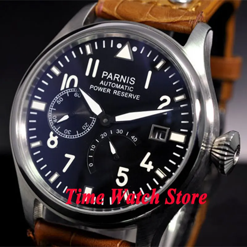 Мужские часы с черным циферблатом Parnis 47 мм кожаным ремешком ST2530|watch men|watch men watchwatch