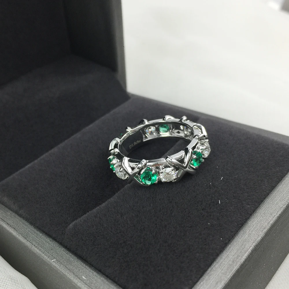 1 6 CTW карат лабораторное выращенное DF Муассанит и изумрудная лента Твердое 14K