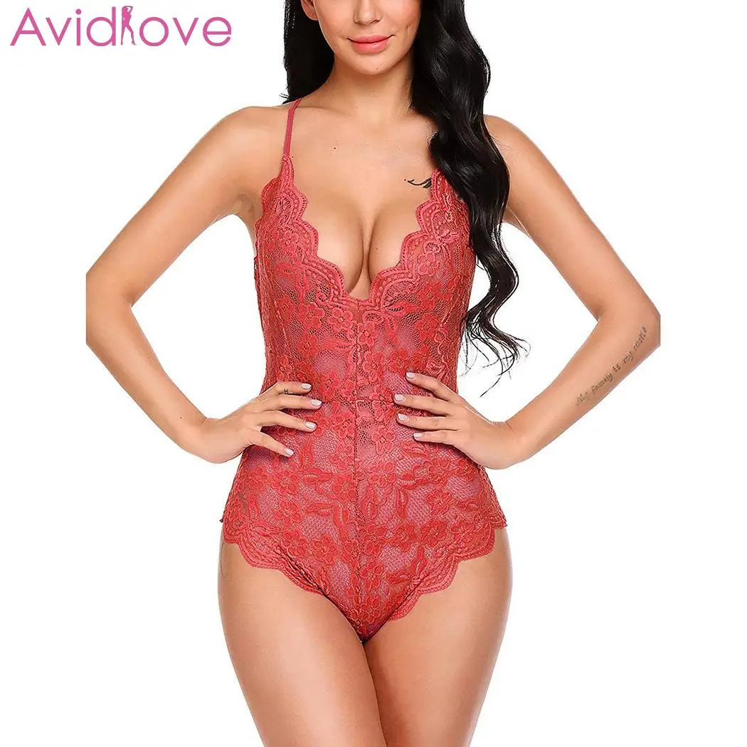 red Avidlove женское сексуальное эротическое нижнее белье на бретельках, Кружевное боди, кружевное белье размера плюс, ночное белье, сексуальный костюм - Цвет: red