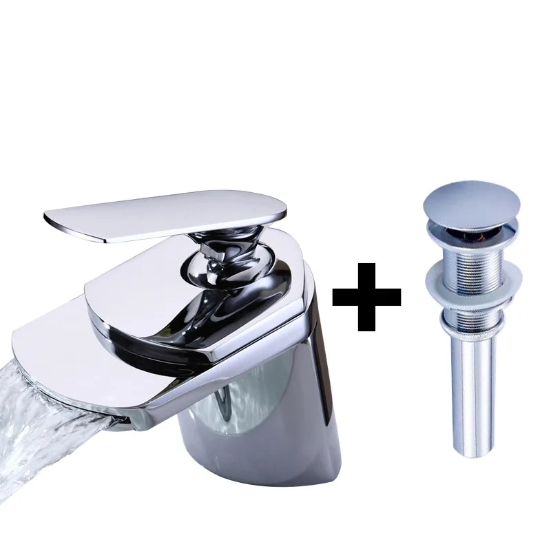 Кран для раковины Bathrooom с одной ручкой, смеситель для водопада, кран с выскальзывающим сливом - Цвет: Chrome B