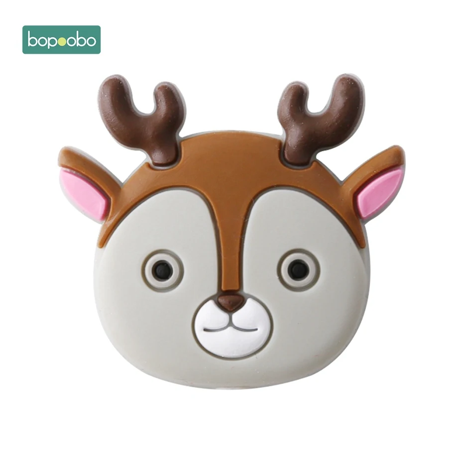 Gray Deer Bopoobo 3 шт. мини силиконовые бусины в виде животных, детский прорезыватель, Силиконовый грызунок «кролик», шарик, миниатюрный стержень для детей, силиконовый прорезыватель, ожерелье - Цвет: Gray Deer