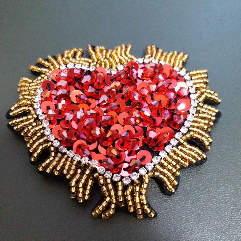 3D Handmade beaded flower Patches for clothing DIY sew on sequin rhinestone heart parches Beaded applique cock patch | Дом и сад