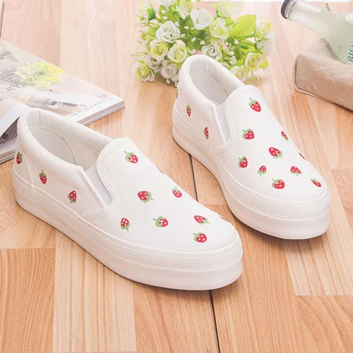 Fresh strawberry Милая обувь на плоской подошве с цветочным принтом; женские кроссовки; коллекция года; парусиновая обувь на платформе, раскрашенная вручную; женские лоферы; Эспадрильи на толстой мягкой подошве - Цвет: Fresh strawberry
