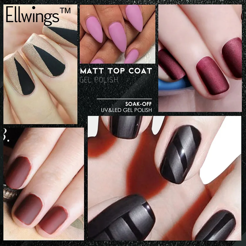 Ellwings матовое верхнее покрытие Прозрачный Гель лак для ногтей длительное