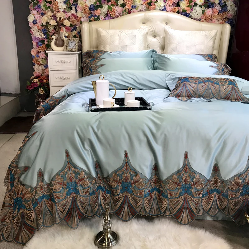 Роскошные кружевные комплекты постельного белья Tencel Noble Blue120S из египетского