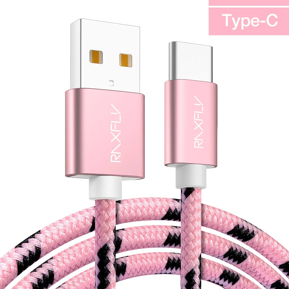 Rose golden 1 Кабель RAXFLY type-C для Nokia 8 Plus, кабель USB C для One Plus 5 5T 6 type-c, кабель для зарядки Xiaomi Redmi Note 7 - Цвет: Rose golden 1