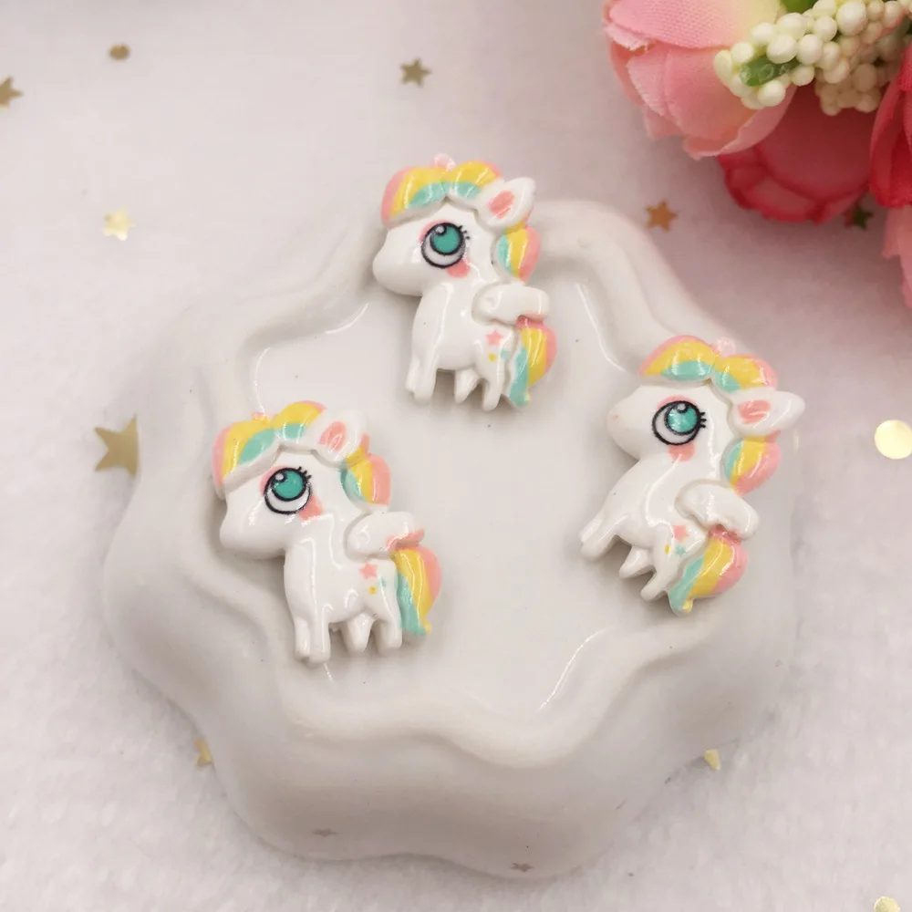 Прекрасный смолы 3D Красочные Единорог плоская спина, кабошон фигурка камень аппликации 10 шт. DIY свадебный скрапбук ремесло OR67 - Цвет: 9