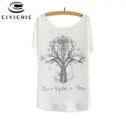 Шикарная летняя свободная футболка CIVI, женские топы с рукавом летучая мышь, футболка, женская футболка с принтом древней любви и дерева, Ретро футболка одного размера WST94