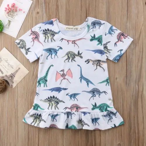 2018 New Fashion Toddler Dinosaur Dress Summer Baby Kid Girl Ruffle Loose Party Sundress Children Clothes | Детская одежда и обувь