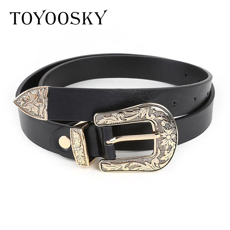 Женский ремень в ковбойском стиле TOYOOSKY черный пояс из искусственной кожи с