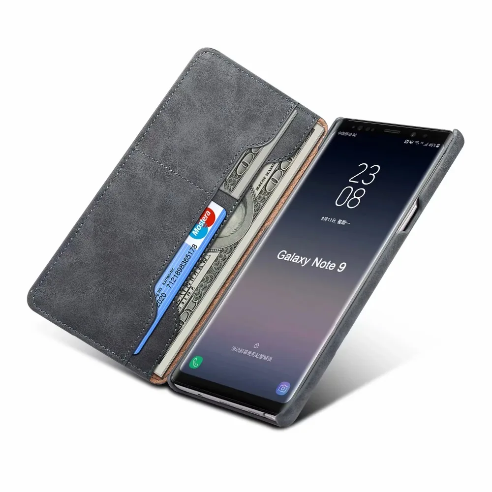 Магнитная Флип кожаный чехол для samsung Galaxy Note9 Ретро Кожа Стенд Бумажник слот карты