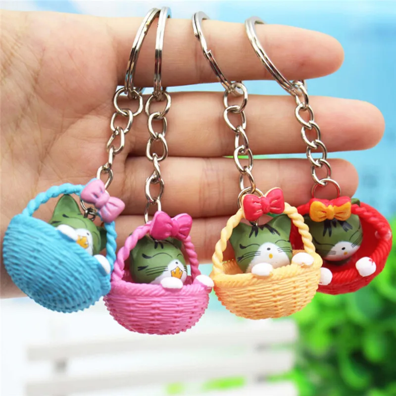 New Cute Basket and Cat Key Rings Chains Pendant Ornament For bag car Keychain Random Mixed Color 1pcs Cartoon | Украшения и