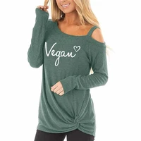 fashion long sleeve oblique shoulder t shirt t shirt for women vegan letters print plus size women tumblr size streetwear
