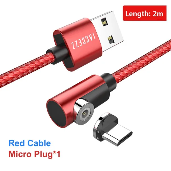ACCEZZ 90 градусов быстрый Магнитный кабель Micro usb type C для iPhone 7 XS X 8 6 Plus samsung S7 S8 huawei магнитные кабели зарядного устройства 2 м - Цвет: For Micro Red 2M