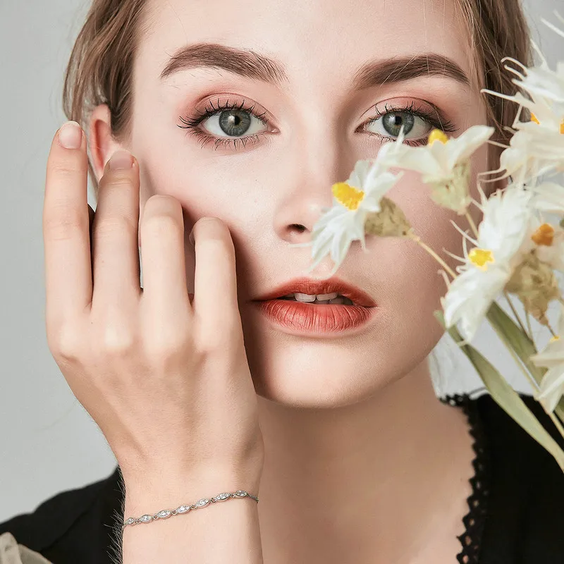 BISAER 925 пробы Серебряный Цветущий CZ браслеты кристалл CZ звено цепи Femme браслеты для женщин Стерлинговое серебро ювелирные изделия ECB086