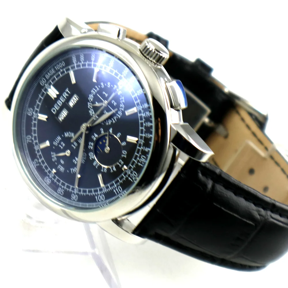 42 мм черный циферблат с циферблатом ДАТА ДЕНЬ Луна фаза многофункциональные