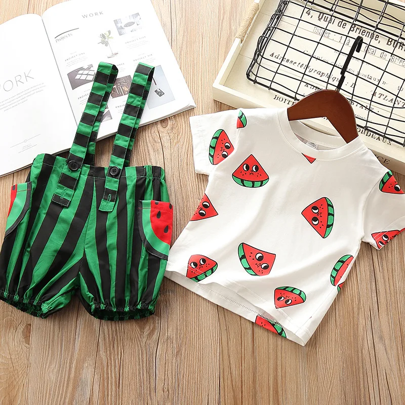 Комплект летней одежды для маленьких детей Детский костюм с принтом фруктов