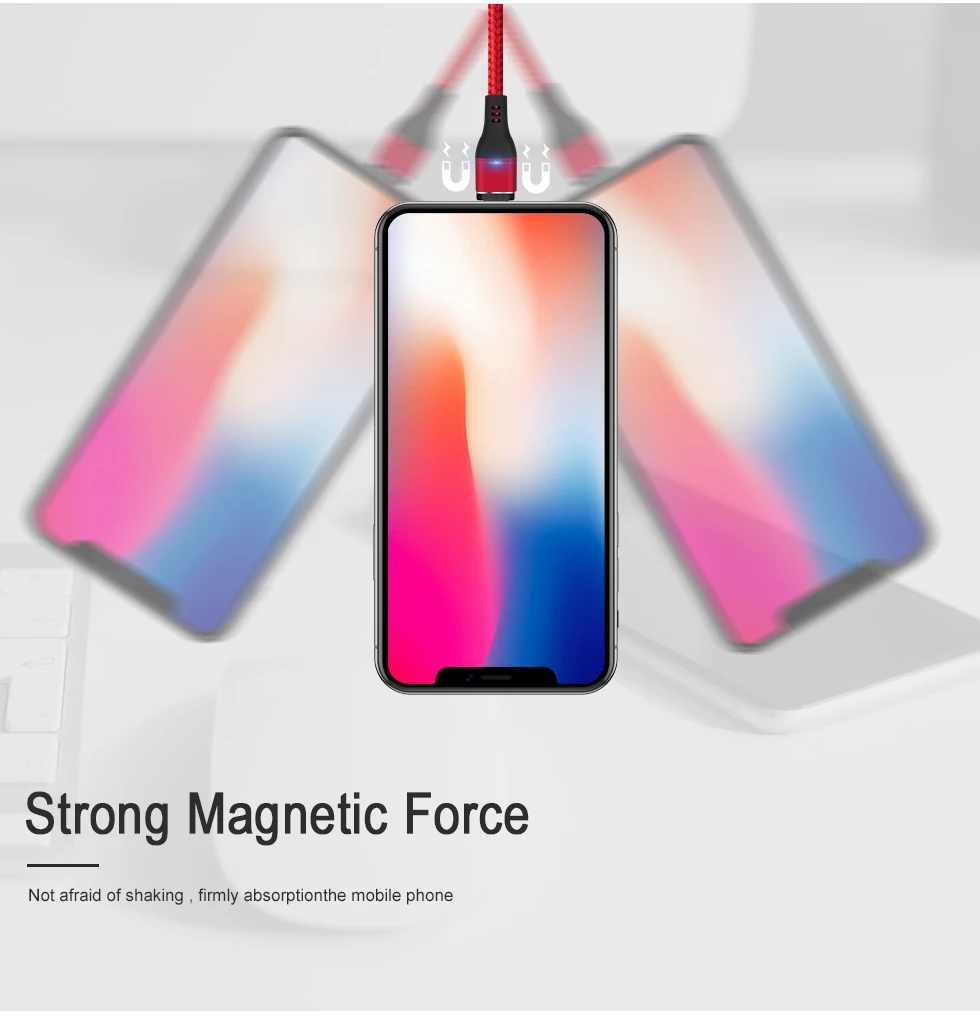 1 м 2 м магнит происхождения 3A Быстрая зарядка кабель для iPhone 7 8 плюс освещение Micro USB C Тип C S9 зарядное устройство мобильного телефона провод шнур