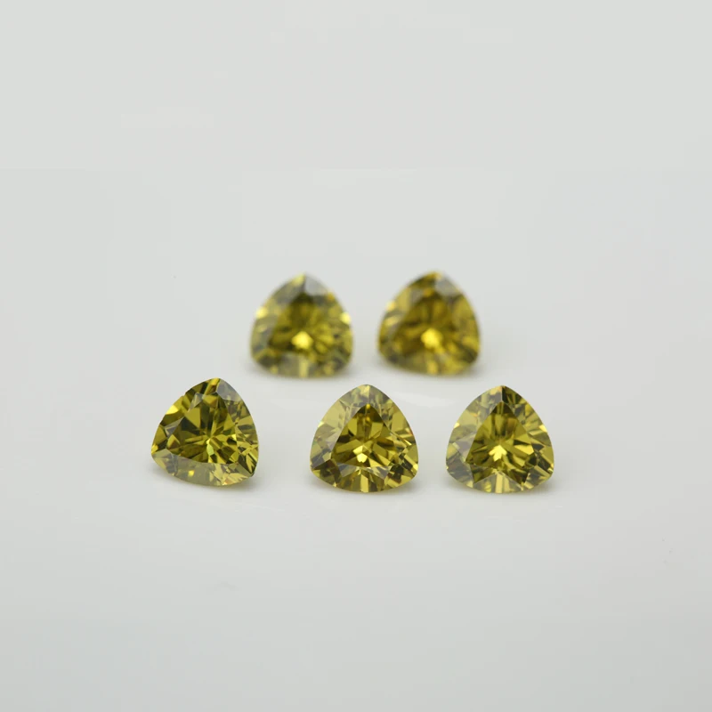 

50PCS 3x3~15x15mm Trillion Shape Loose CZ Stone Olive Yellow AAAAA Cubic zirconia Synthetic stone For Jewelry DIY Gems Stone