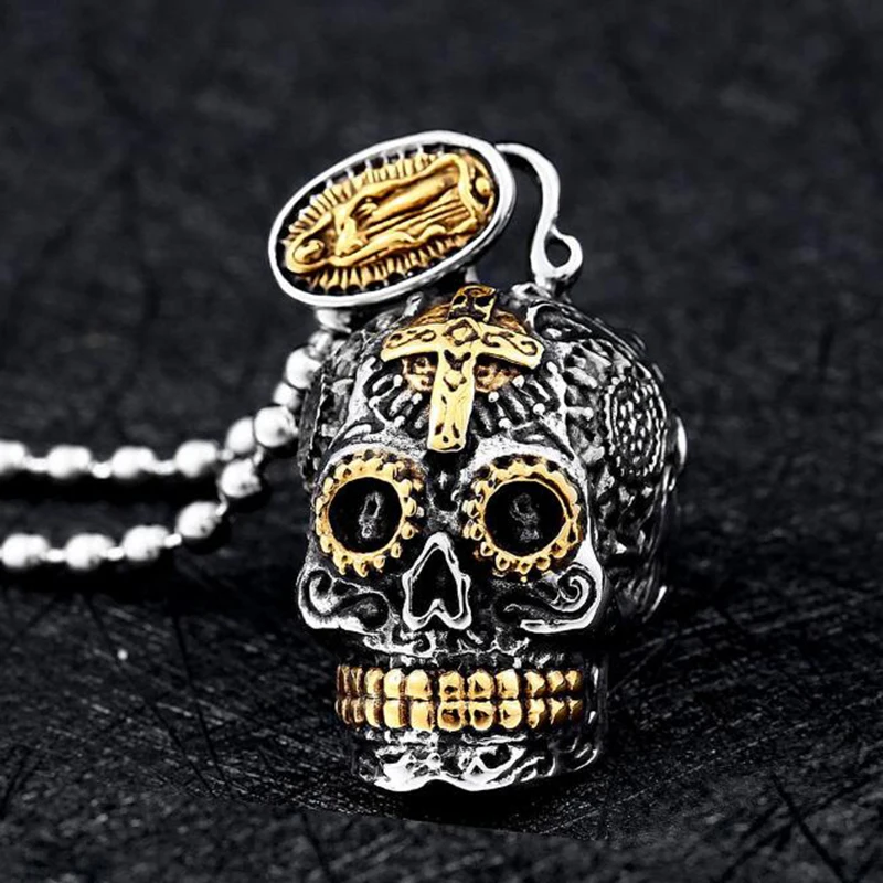 Ожерелье с черепом из нержавеющей стали Готическая голова кость резная Фигурка