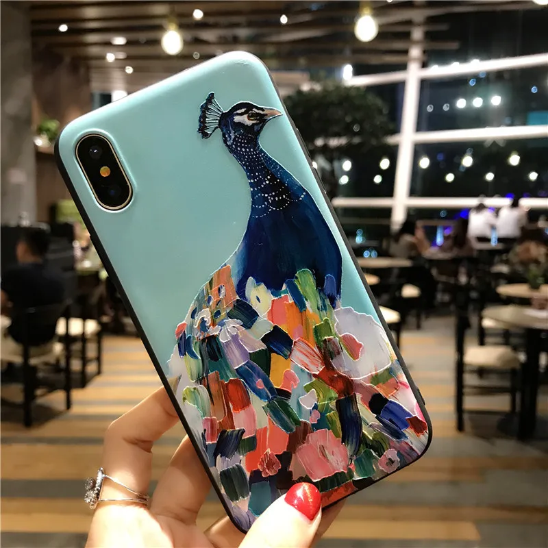 Для iPhone X XS чехол для MAX XR 3D мультфильм Красивая живопись павлин чехол для телефона для iPhone 7 6 6S 5 5S SE 8 8 plus Coque fundas