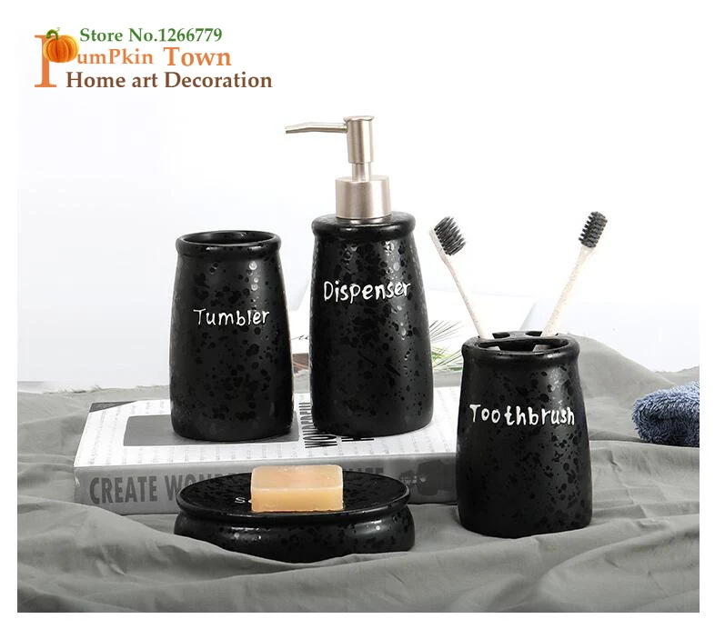 

2019 NEW Bathroom boutique!High quality ceramic bathroom set of four,Nordic minimalist style letters wash set,housewarming gift
