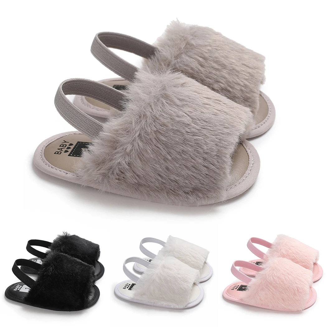 Adorable Newborn Kids Baby Boy Girls Fluffy Sandals Fashion Soft Hairy Flock Slipper Casual Shoes 2018 Summer | Мать и ребенок