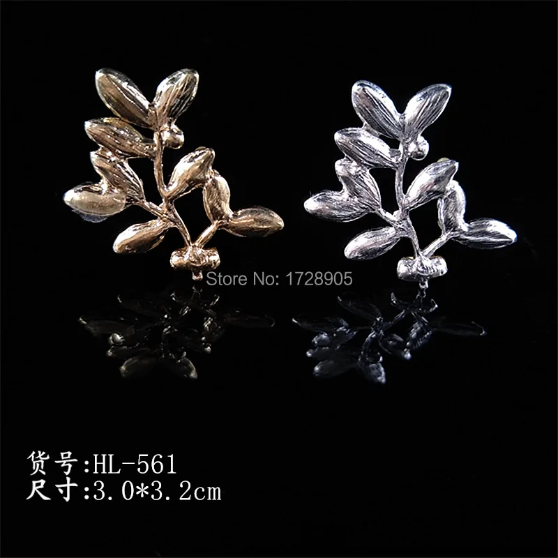 Rhinestone Embellishment Leave Ornament Diy Craft Supplies Silver Gold Hair Bow Center Decorative Brooches 32 mm 10 pcs | Украшения и