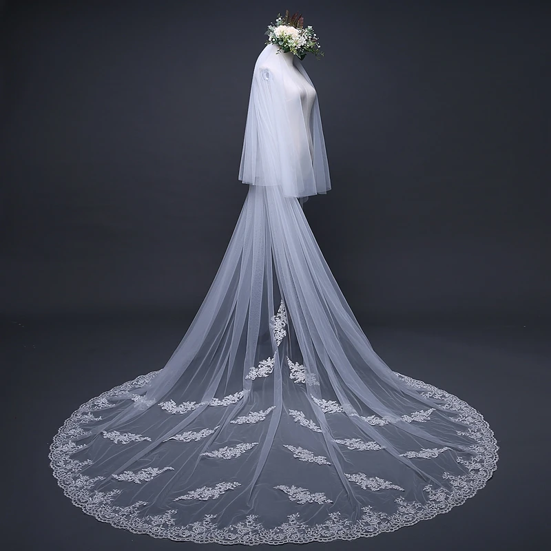 Casamento White wedding veil Long Lace Edge Bridal Veil with Comb Wedding Accessories Bride Mantilla 2022 |