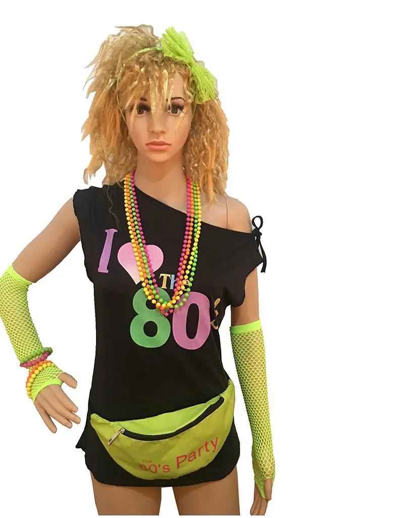 80s тема вечерние подарки 80s Костюм для женщин и аксессуары набор подарок для девушки поясная Сумка Браслет повязка на голову 80s футболка подарок